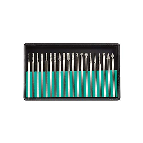SELVA Lot de 20 fraises diamantées avec revêtement en grain de diamant avec différents profils, idéales pour les travaux de fraisage et de ponçage les plus fins en mécanique de précision et le