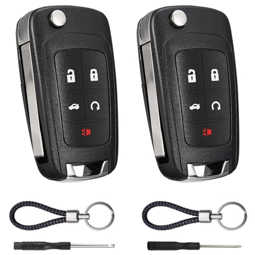 Key Fob Case Replacement 5 Button for Chevy Cruze Camaro Impala Equinox GMC Terrain Buick Regal Lacrosse 2010 2011 2012 2013 2014 2015 2016 2017 Keyless Entry Remote Control Car Key Fob Shell - 2 Pack