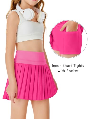 Image of Haloumoning Girls Pleated Skirts with Shorts Athletic Tennis Skorts Sport Performance Skirt with Pockets 4-14 Years