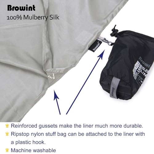 Image of Browint Silk Sleeping Bag Liner, Silk Sleep Sack, Extra Wide 87 inchx43 inch, Lightweight Travel Sheet for Hotels, More Colors for Option, Reinforced Gussets