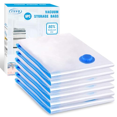Bolsas Vacío Ropa, 6 Piezas Bolsas de Almacenaje al Vacio Medianas 80x60cm, Resistente y Reutilizable, para Guardar Ropa, Ropa de Cama, Almohadas, Mantas