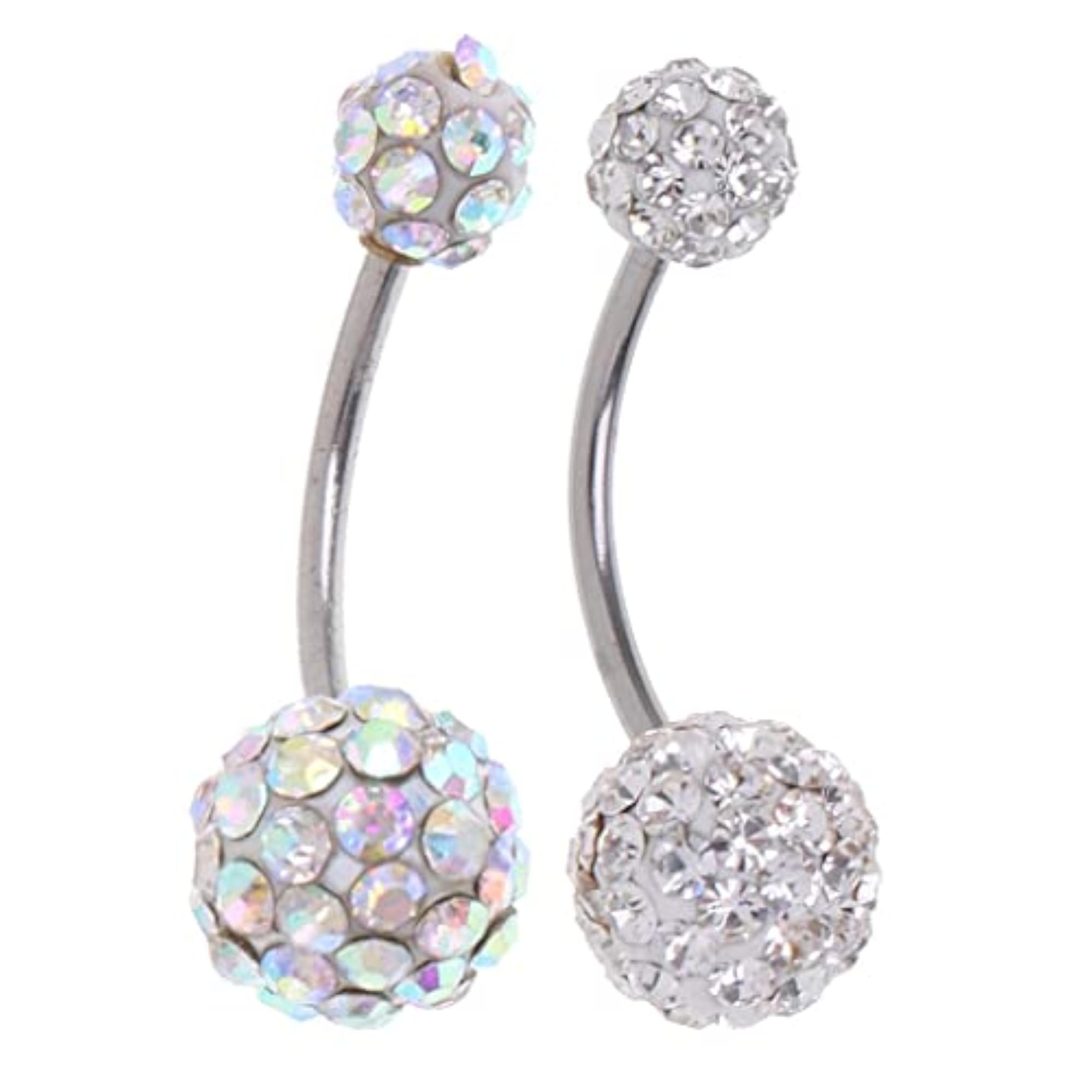 Crystal Ball Button Belly Navel Ring Bar, White