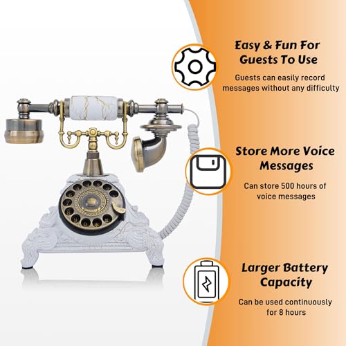 Image of RetroVox Audio Guest Book Wedding Phone Guestbook Easy to Use & Fun Engagements Anniversaries Baby Showers Graduation Record Personalized Audio Messages (B White)