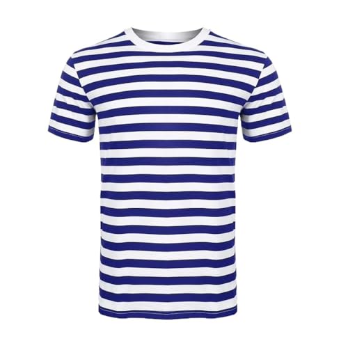 Image of Kids Stripe T-Shirt for Boys & Girls Comfortable Unisex Children’s Crew Neck Tee for Sports & Everyday Wear Soft Summer Top & Outdoor Activities (UK, Age, 11 Years, 12 Years, Blue & White Pack of 1)