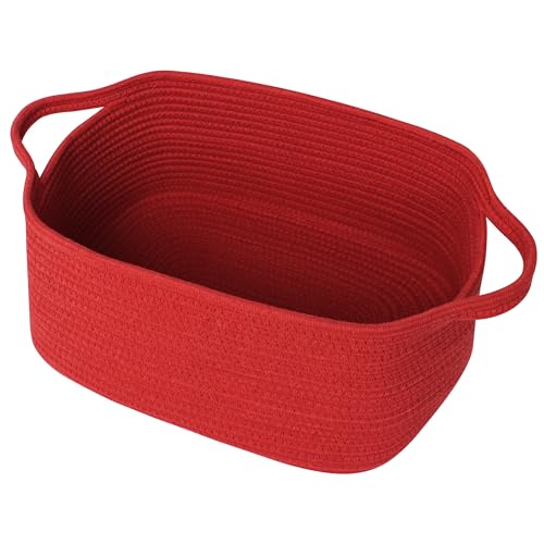 WILLITAT Cute Red Gift Basket Woven Baskets for Gifts Empty Valentines Day Cotton Rope Storage Bin for Organizing Cat Dog Toy Box Baby Nursery Organizer Wicker Easter Basket Red Room Decor