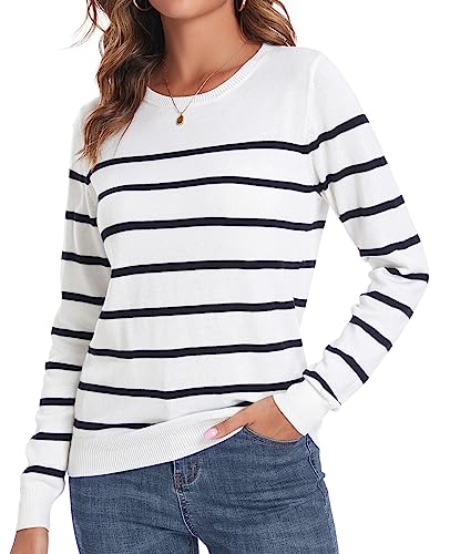 Image of QUALFORT Women's 100% Cotton Sweater, Basic Lightweight Long Sleeve Pullover