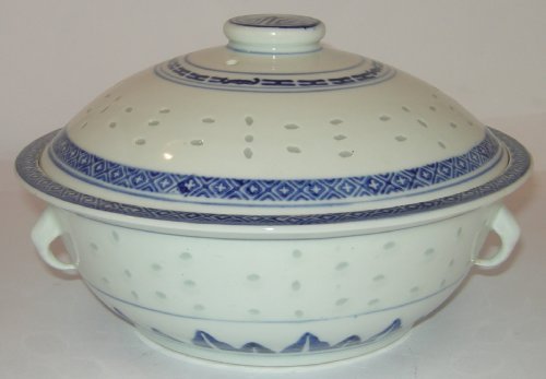 Soupière avec couvercle - diamètre 25cm - céramique - motif "grains de riz"