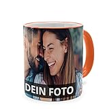 PhotoFancy® - Fototasse vollflächig Bedruckt - Personalisierte Panorama-Tasse mit eigenem Foto selbst gestalten - Orange