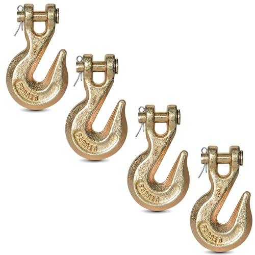 5/16 Clevis Grab Hooks (4 Pack) Heavy Duty Chain Hook for 5/16 Inch Grade 70 Chain Forged Alloy Steel- for Trailer Truck Transport - Yellow Chromate Finish - 5 400 lbs
