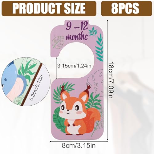 8pcs Baby Closet Dividers, Wooden Infant Wardrobe Organizer Cute Animal Theme Baby Clothing Hanger Separators Infant Clothes Sorting Tags for Toddler Baby Girls Boys Nursery Room Decor - Image 3