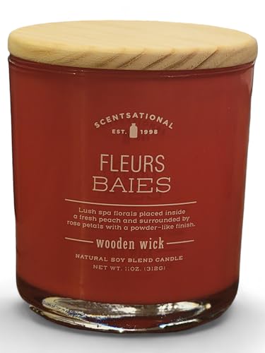 Generic Natural Soy Blend Candle, Fleurs Baies Scented Candle, Red Jar, Wooden Wick and Lid