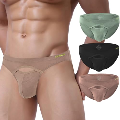ZONBAILON Men's Breathable Sexy Underwear Bamboo Rayon Briefs Pouch Bikini Low Rise Pack