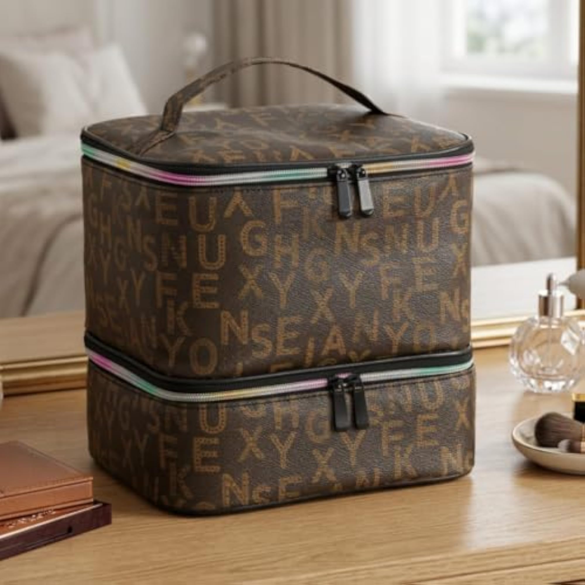 Double-Layer Two-Tier Makeup Bag for Travelers