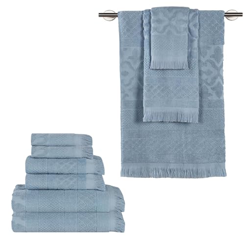SUPERIOR Cotton 9 Piece Towel Set, Quick Dry, Bathroom Essentials, Shower, Spa, Luxury Plush Soft Absorbent Towels, Includes 3 Bath, 3 Hand, 3 Washcloth/Face Towels, Rolla Collection, Blue
