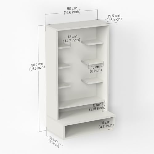 Image of BLUEWUD Shubh Mini Wall Mount Wooden Mandir for Home, Temple for Home, Pooja Stand with Storage Shelves for Idold & Frames, Compact Mandir Temple Unit for Shops & Office (DIY - White)