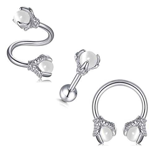 JFORYOU Helix Piercing Bijoux Dragon Griffe avec Pierre Précieuse Synthétique Cartilage Tragus Daith Avant Helix Boucles D'oreilles Piercing Bijoux pour Hommes Femmes Multi Couleur Disponible Cover