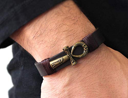 Wide Leather Cuff Egyptian Ankh Bracelet