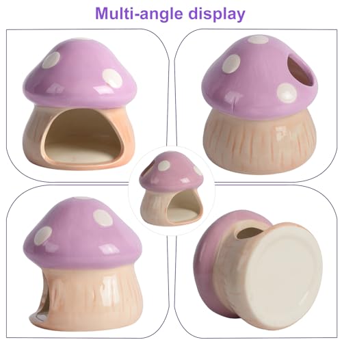 Image of AnRui Ceramic Betta Fish Tank Accessories Decor Cute Mushroom House Aquarium Decoration Hideout Cave Ornament for Small Fish, Shrimp, Goldfish and Reptiles (Purple)