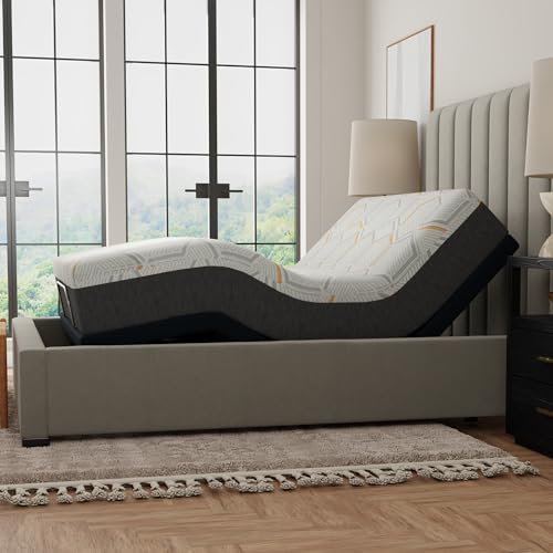 Image of Blissful Nights e3 Adjustable Bed Frame and 12 Inch Copper Infused Cool Memory Foam Mattress Medium Firm Feel CertiPUR-US Certified (Full), White