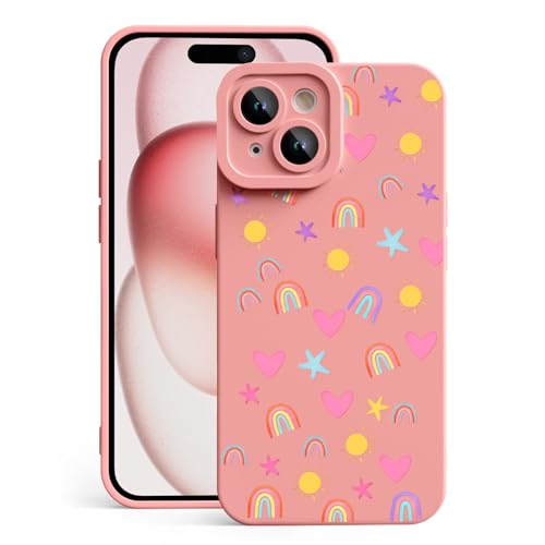 CASBST for iPhone 15 Phone Case, Printed Silicone, Rainbow Star Heart - image 1