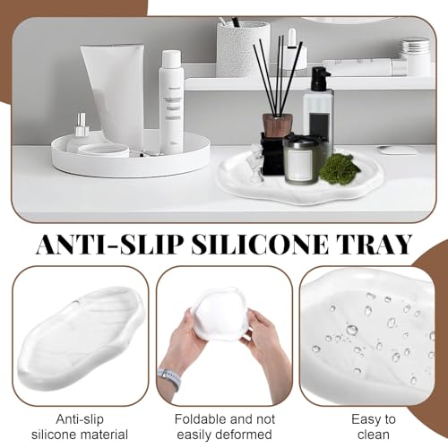 2 Stück Badezimmer Tablett Dekotablett Deko Tablett Schwarz Silikon Ablageschale Kleines Tablett für Waschtisch Badewanne Küchenspüle und Toilette