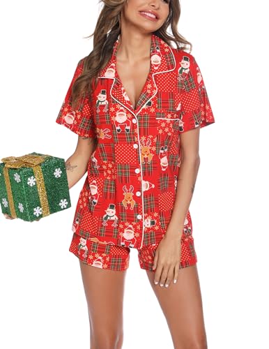 Image of Pjmlifecoco Women's Modal Pajama Set Short Sleeve Button Down Two Piece Soft Sleepwear with Shorts Loungewear S-XXL