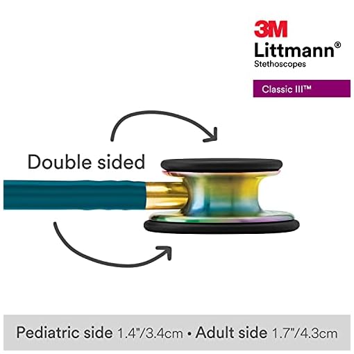 3M Littmann Classic III Monitoring Stethoscope, Rainbow-Finish, Caribbean Blue Tube, 27 inch, 5807 - Image 5