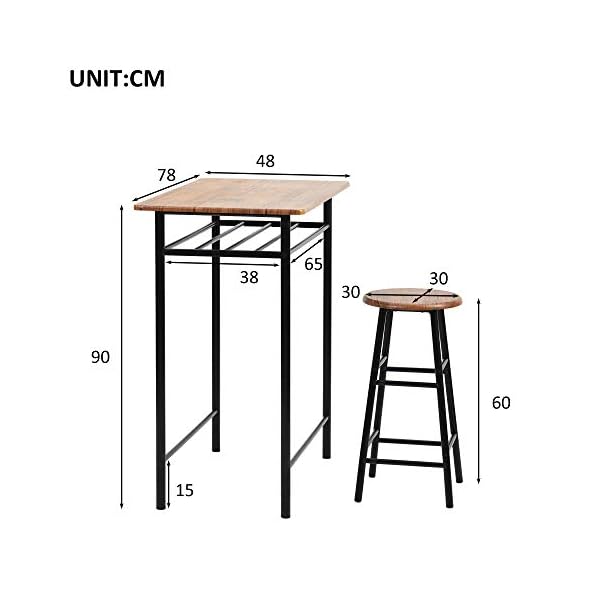 LIFE CARVER Modern Design Kitchen 3 Piece Dining Table and 2 Chairs Dining Room Furniture Set, 3 Pcs Bar Table Set (Brown) - Image 3