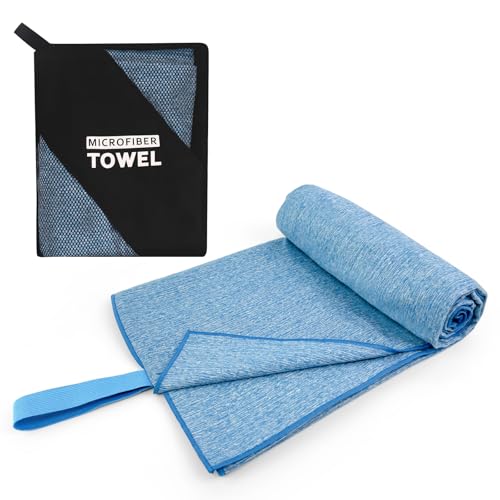 NUOYEE Quick Dry Body Towel for Travel,Fast Drying Lightweight Backpacking Hiking Beach Large Swimming Pool Hot Yoga Mat Camping Towel(Blue, 1 Pack XL(31.5X70 Inch)