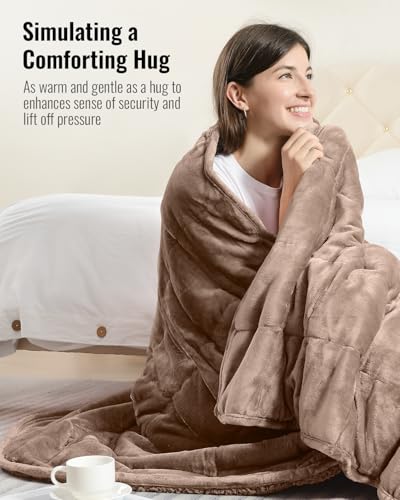 Uttermara Weighted Blanket Twin 15 Pounds, Adult Weighted Blankets with Soft Plush Flannel Fleece & Cozy Warm Sherpa for Couch Bed, Heavy Blanket Great for Sleeping and Relax, 48" x 72" 15lbs in Tan
