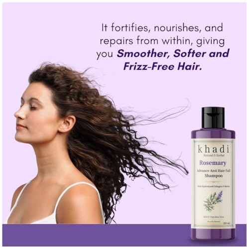 Image of Khadi Advance Anti Hair Fall Shampoo with Rosemary, Hydrolysed Collagen & Biotin | Khadi Natural Shampoo for Women & Men | Sulfate, SLS & Paraben Free 210 ml