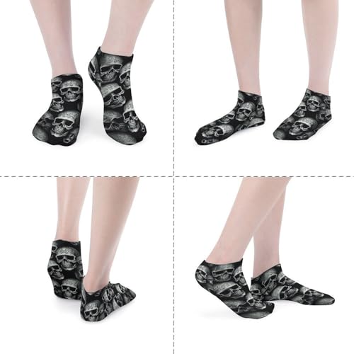 5 Pairs Ankle Socks Soft Breathable No Show Socks Comfortable Cotton Low Cut Casual Socks for Women Men Black Skull4