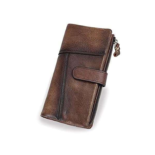 LETEULO Women's RFID Blocking Clasp Wallet Vintage Hand Rubbing Leather Wallets Organizer (Coffee)