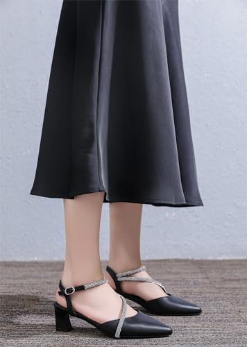 kkdom Women's Sparkle Rhinestone Slingback Low Kitten Heels Closed Pointed Toe Ankle Strap Dress Pump Shoes2