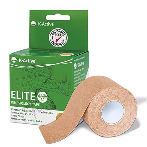 K-Active Tape Elite | Kinesiologie Tape | Sanftes Tape mit starkem Halt | extra hautfreundlicher Kleber | tape kinesio wasserfest & elastisch | [5cmx5m] | sand