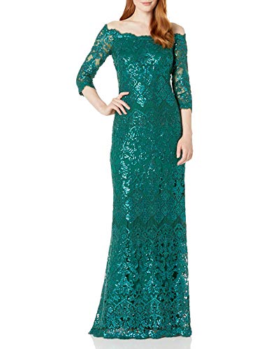 Tadashi Shoji Women's 3/4 Sleeve Sequin LACE Gown, Pine, 2