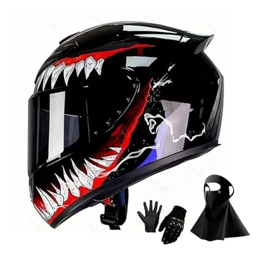 Casco Integral de Motocicleta 2026 con Visera Solar Negra para Adultos, Casco de Moto de Carreras de Calle con Guantes Y MáScara, Aprobado por El Dot(KK2,M(57-58cm))