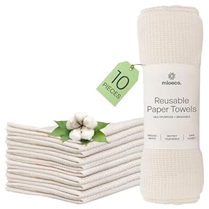 10 Pack Kitchen Paper Towels Washable – Super Absorbent Natural Paper Towels – Natural Cotton – Reusable, Paperless Kitchen Dish Cloths – 100% Organic Cotton Dish Towels – Reusable Paper Towel
