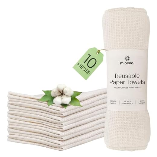 MioEco 10 Pack Reusable Paper Towels Washable - Nature Friendly Paper Towels - Organic Cotton Bamboo Alternative - Thick, Strong, Paperless Kitchen Dish Cloths - Reusable Napkins - Dish Towels