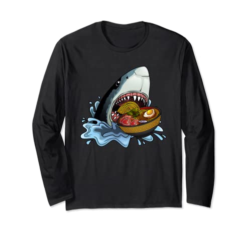 Funny Ramen Gift For Kids Men Women Shark Lover Ramen Foodie Long Sleeve T-Shirt