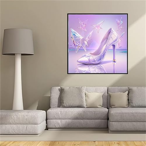 Diamond Painting 5D complet talons mauves sans strass manquants 40x40