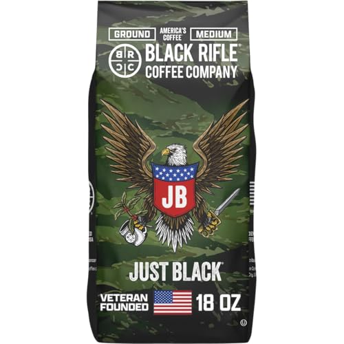 Black Rifle Coffee Company Just Black, 18oz Bag, Ground Coffee Medium Roast - Roasted Blend Made from Arabica Beans - Colombian & Brazilian Beans - Veteran Founded & American Made