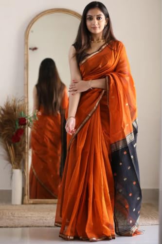 Image of SGF11 Women's Kanjivaram Soft Cotton Linen Silk Saree With Blouse Piece