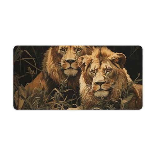 Tapis de souris de grande taille design deux lions pour la maison et le bureau