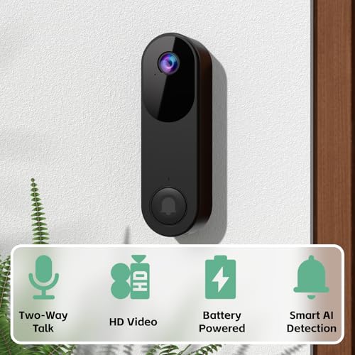ZEOINE Video Doorbell Camera Wireless with Chime, Live View, Night Vision, 2-Way Audio, Battery Powered, Optional Cloud Storage, 2.4GHz Wi-Fi Only