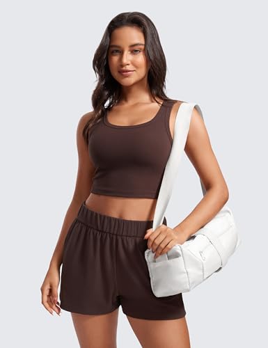 Image of CRZ YOGA Ribbed U Neck Crop Tank Tops | Medium Support, Removable Pads, Casual, Wide Straps, Longline Sports Bras for Women