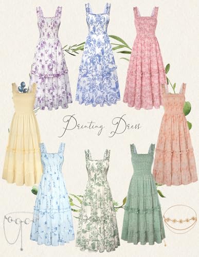 Women's Summer Floral Maxi Dress Easter Ruffle Flowy Boho Beach Dresses Green M — view 6