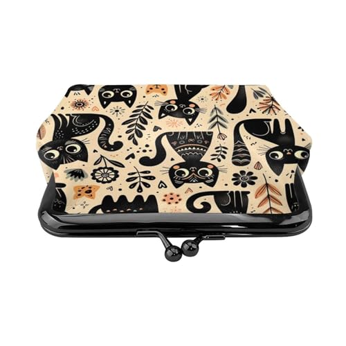 Pu Leather Buckle Coin Purse Cute-Cats-Floral Girls Kiss-Lock Change Purse Wallets2