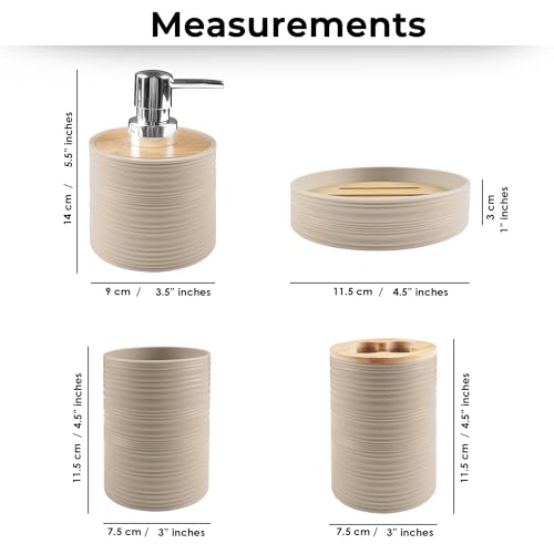 Image of Story@Home 4 Pieces Bathroom Accessories Set - Brown | Toothbrush Holder, Soap Dispenser, Mouth Wash Cup & Soap Dish for Home Kitchen & Bathroom | Bathroom Essentials for Offices