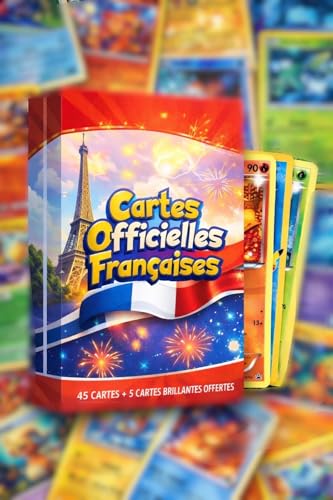 Cartes Officielles Françaises, Lot de 50 Cartes de Collection, 45 Cartes Communes et Rares + 5 Cartes Brillantes + 1 Carte Ultra Rare, Qualité Premium sans...